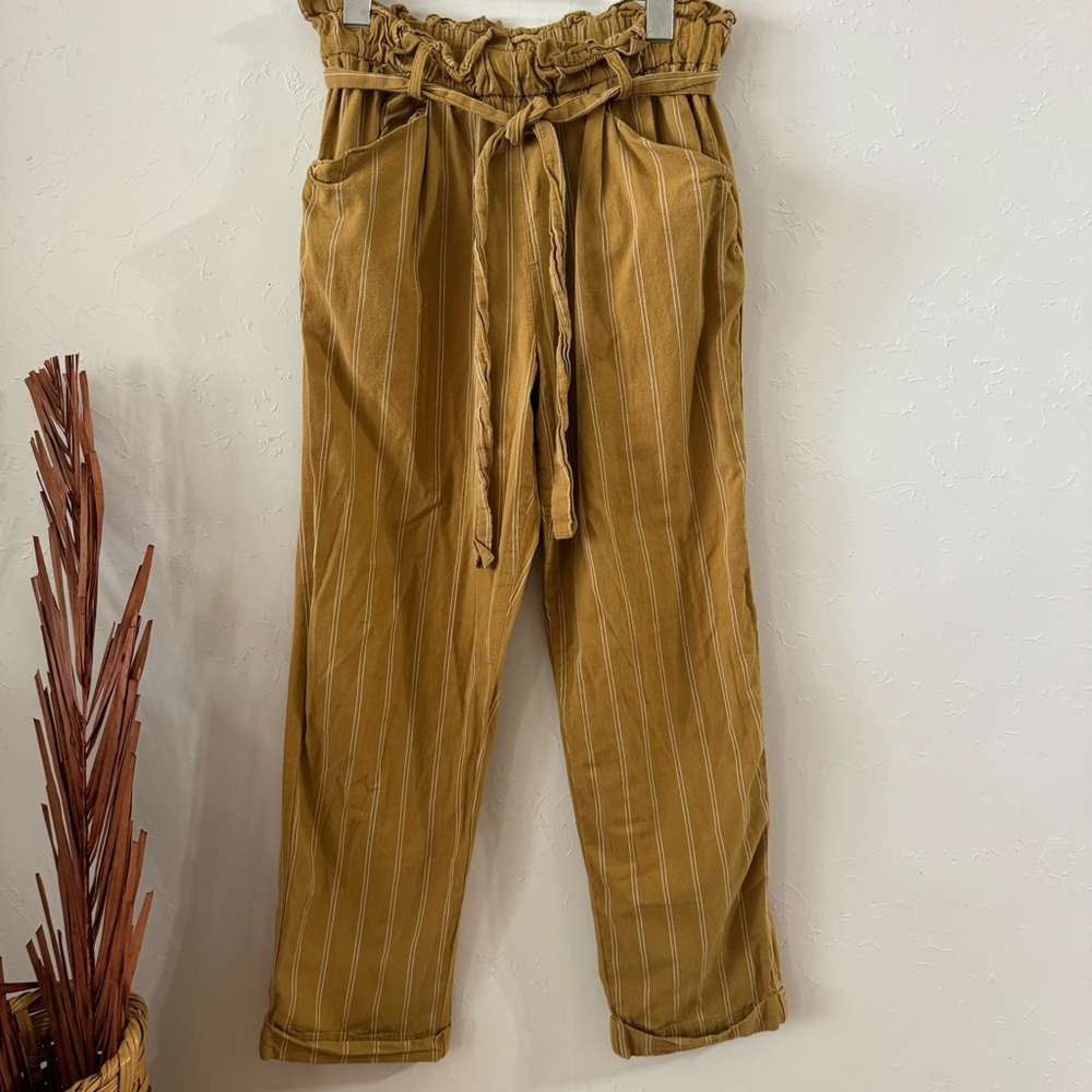 Thread & Supply Roasted Pecan Striped Paper Bag Waist Pants Size M